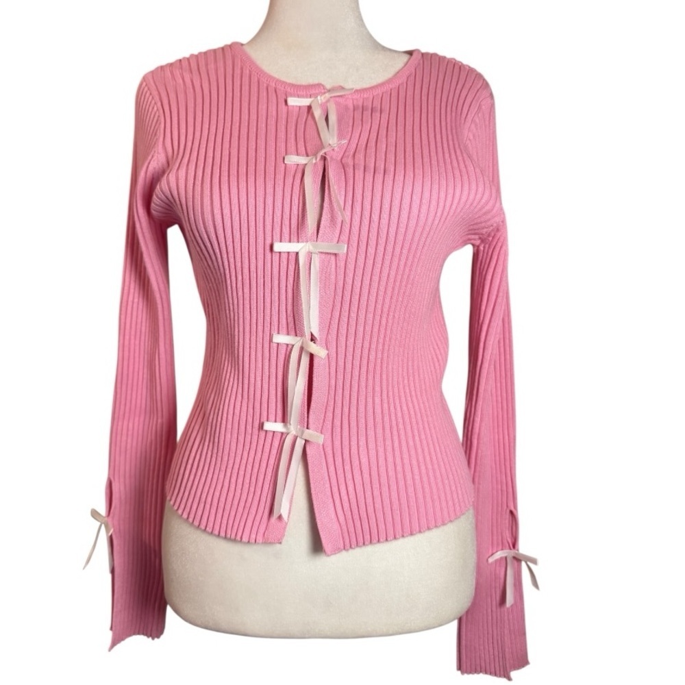 Coquette Pink Cardigan with Pink Bows Feminine Medium